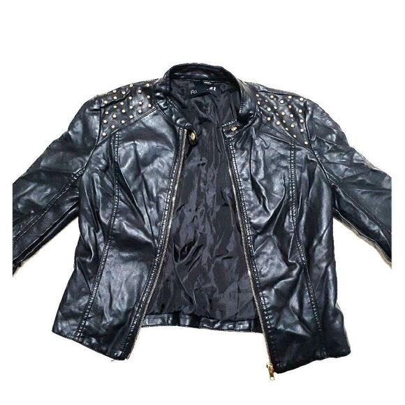 Forever 21 Black Faux Leather Studded Jacket - Picture 1 of 7